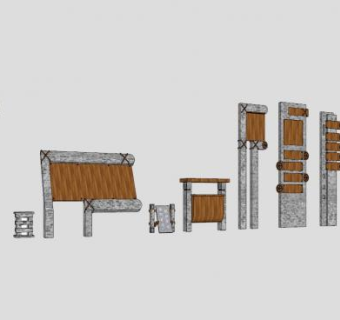 中式指示牌石头标志牌SU模型下载_sketchup草图大师SKP模型
