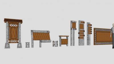 中式指示牌石头标志牌SU模型下载_sketchup草图大师SKP模型