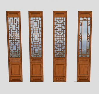 中式风格木门缕空SU模型下载_sketchup草图大师SKP模型