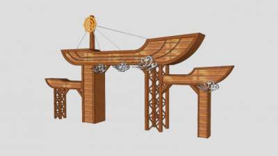 创意船式木制农庄休闲山庄大门SU模型下载_sketchup草图大师SKP模型