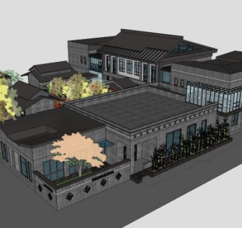 新中式建筑工业厂房SU模型