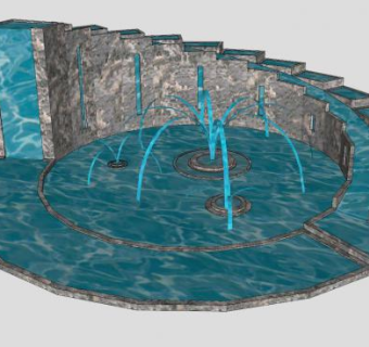 大型水景喷泉水池SU模型下载_sketchup草图大师SKP模型