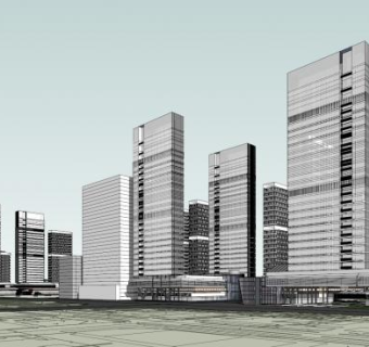 CBD中央诚市办公区商业区与居住区总体规划SU模型下载_sketchup草图大师SKP模型