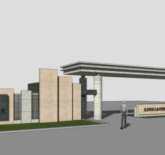 中式大门岗亭大门景观SU模型下载_sketchup草图大师SKP模型