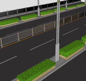 国标双向四通道公路直道绿化带SU模型