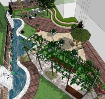 混搭庭院景观SU模型