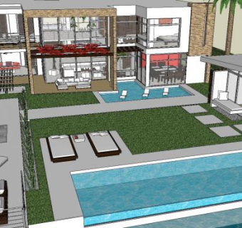 现代独栋别墅住宅建筑设计SU模型下载_sketchup草图大师SKP模型