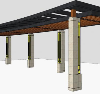 新中式风格廊架SU模型下载_sketchup草图大师SKP模型