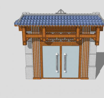 中式木制石材门头SU模型下载_sketchup草图大师SKP模型