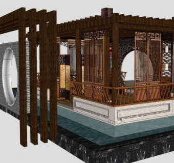 中式凉亭小场景亭子SU模型