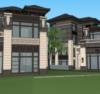 新中式风格别墅独栋山地SU模型下载_sketchup草图大师SKP模型