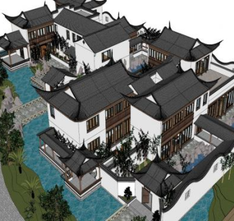 一组苏式风格园林别墅设计SU模型