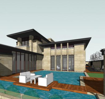 中式草原风独栋大宅别墅建筑SU模型下载_sketchup草图大师SKP模型