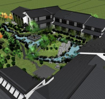 中式别墅独栋住宅SU模型