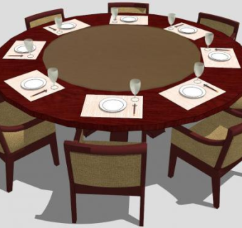 饭店圆形餐桌椅SU模型下载_sketchup草图大师SKP模型