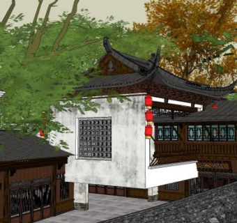 中式古典风格徽派商业街SU模型下载_sketchup草图大师SKP模型