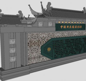 中式风格景墙牌坊围墙SU模型下载_sketchup草图大师SKP模型
