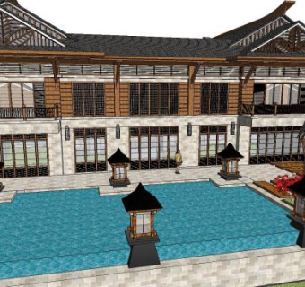 东南亚风格别墅SU模型下载_sketchup草图大师SKP模型