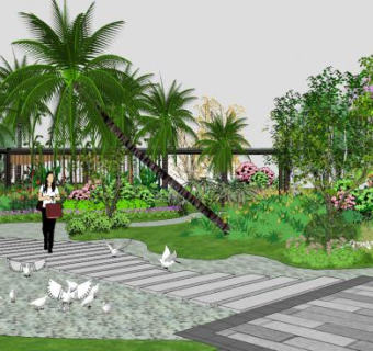 中式现代花园景观SU模型下载_sketchup草图大师SKP模型