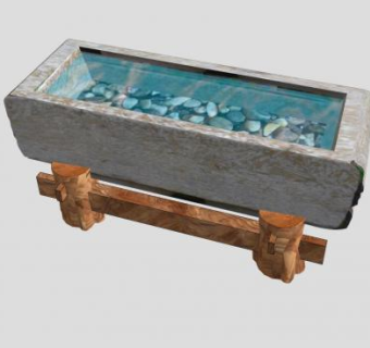 精美石槽石英鹅卵石SU模型下载_sketchup草图大师SKP模型