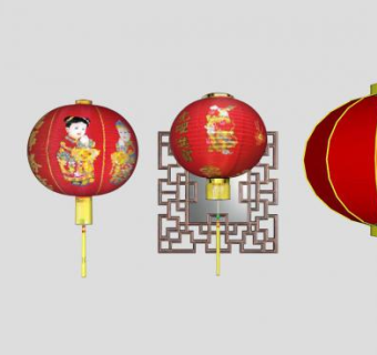 古建元素红灯笼中式窗SU模型下载_sketchup草图大师SKP模型