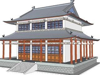 中式寺庙宗教建筑SU模型下载_sketchup草图大师SKP模型