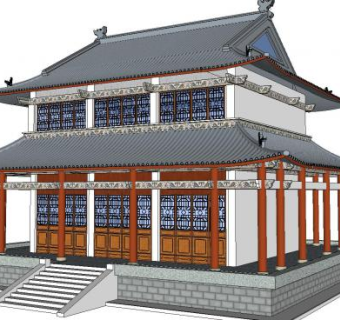 中式寺庙宗教建筑SU模型下载_sketchup草图大师SKP模型