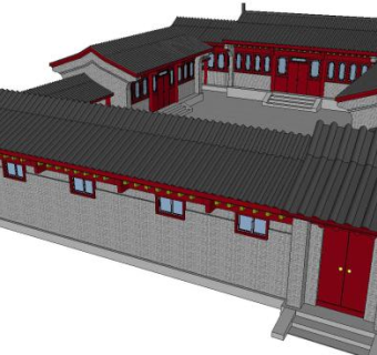 古建民居四合院SU模型下载_sketchup草图大师SKP模型