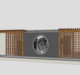 中式风格景墙围墙SU模型下载_sketchup草图大师SKP模型