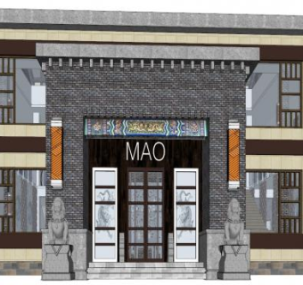 现代中式建筑群会所SU模型下载_sketchup草图大师SKP模型