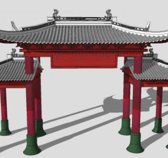 中式牌坊古建大门纪念SU模型