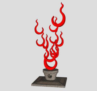 景观雕塑火把火炬盆景SU模型下载_sketchup草图大师SKP模型