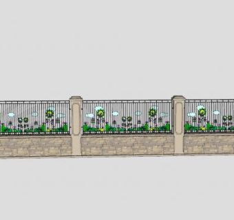 幼儿园铁艺围墙栏杆SU模型下载_sketchup草图大师SKP模型