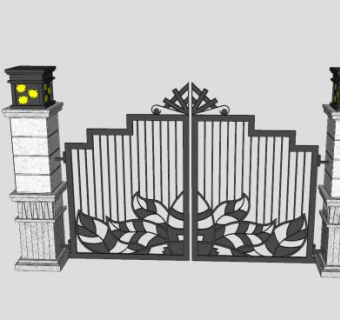 欧式风铁艺大门柱子SU模型下载_sketchup草图大师SKP模型