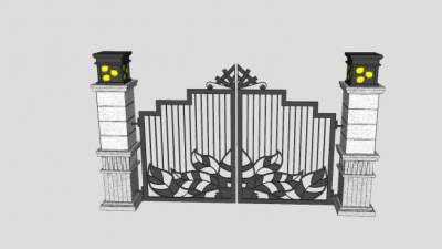欧式风铁艺大门柱子SU模型下载_sketchup草图大师SKP模型