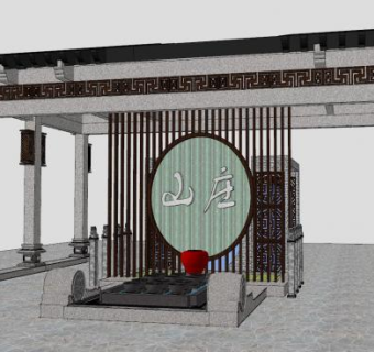 中式门楼岗亭屏风SU模型下载_sketchup草图大师SKP模型