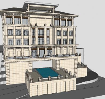 中式独栋别墅豪华建筑SU模型下载_sketchup草图大师SKP模型