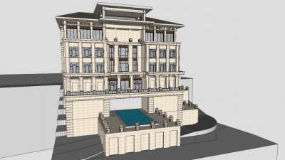 中式独栋别墅豪华建筑SU模型下载_sketchup草图大师SKP模型