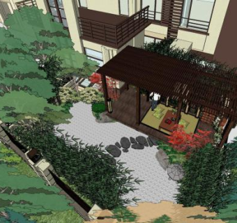 日式枯山水场景庭院SU模型