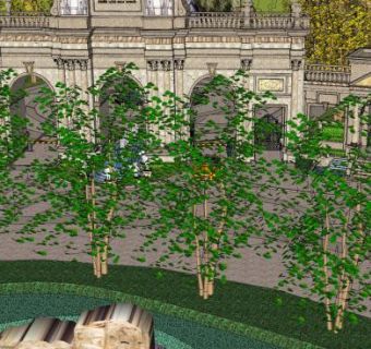 新古典龙湖长春山岛高尔夫三轮大门SU模型下载_sketchup草图大师SKP模型