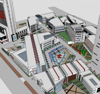 城市综合体建筑设计超精细SU模型下载_sketchup草图大师SKP模型