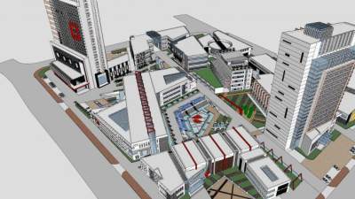 城市综合体建筑设计超精细SU模型下载_sketchup草图大师SKP模型