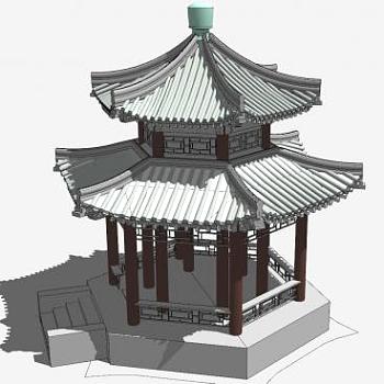 重檐六角亭古建筑SU模型下载_sketchup草图大师SKP模型