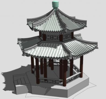 重檐六角亭古建筑SU模型下载_sketchup草图大师SKP模型