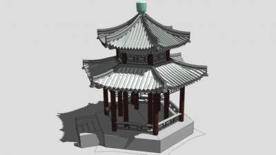 重檐六角亭古建筑SU模型下载_sketchup草图大师SKP模型