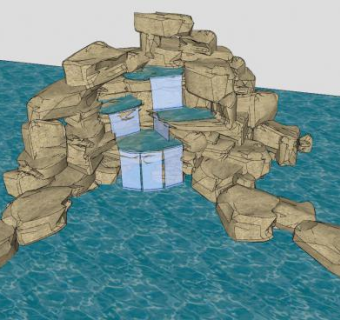 园林叠石水流假山SU模型下载_sketchup草图大师SKP模型