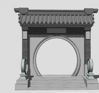中式景门景观大门SU模型下载_sketchup草图大师SKP模型