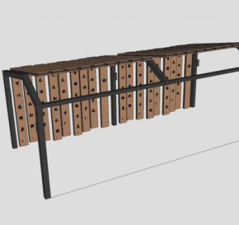 中式木廊架竹简文化SU模型下载_sketchup草图大师SKP模型