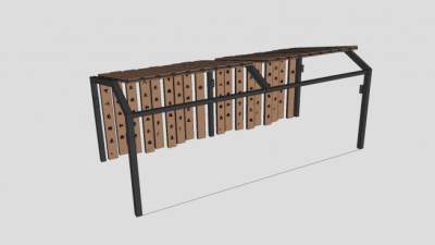 中式木廊架竹简文化SU模型下载_sketchup草图大师SKP模型