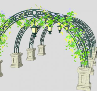欧式花架拱廊景观SU模型下载_sketchup草图大师SKP模型